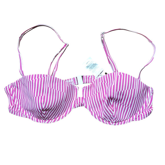 Onia NWT Dalia Pink and White Broken Striped Underwire Demi Cup Bikini Top Large - Picture 2 of 15